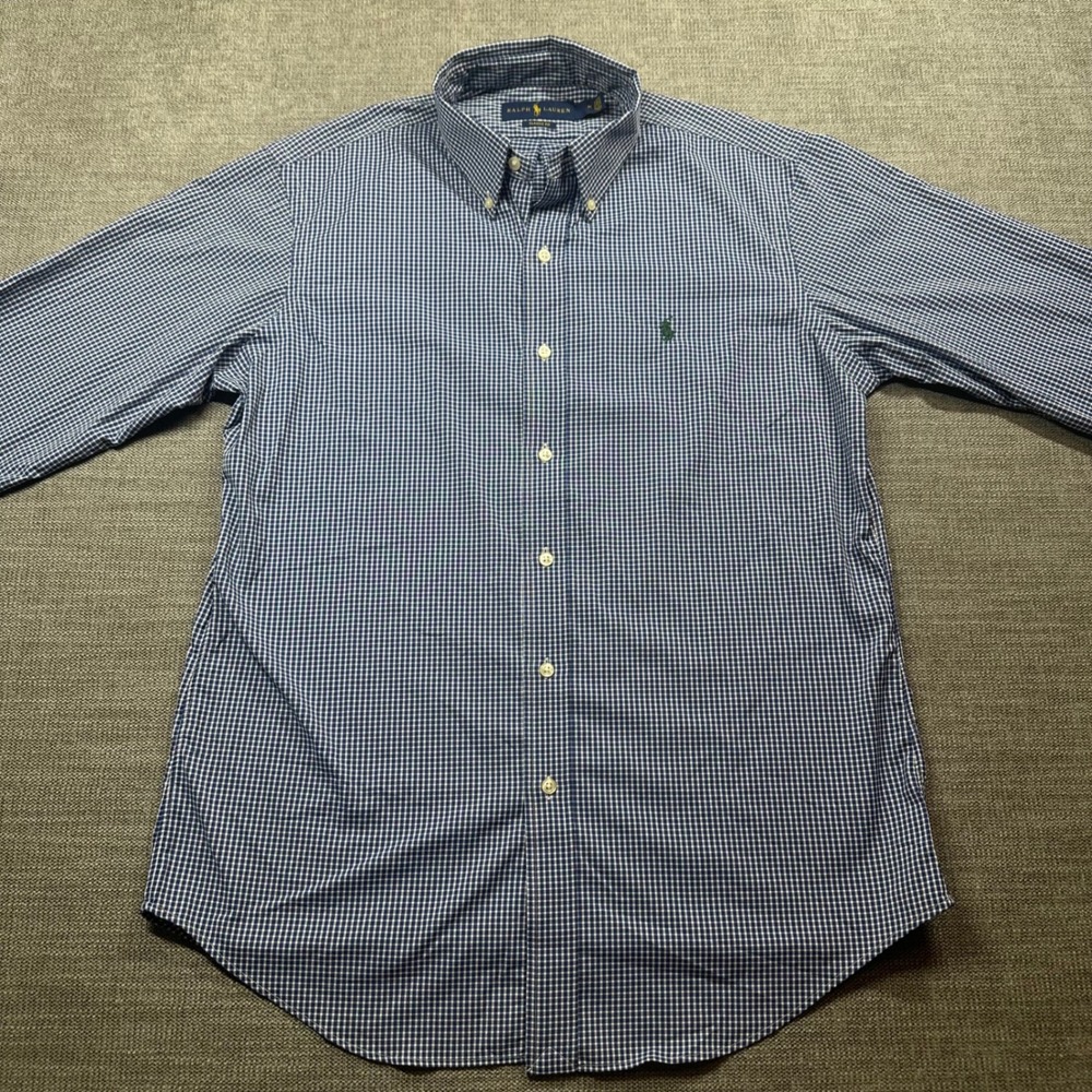 Ralph Lauren Button Down Shirt Mens M Navy White Gingham Classic Fit